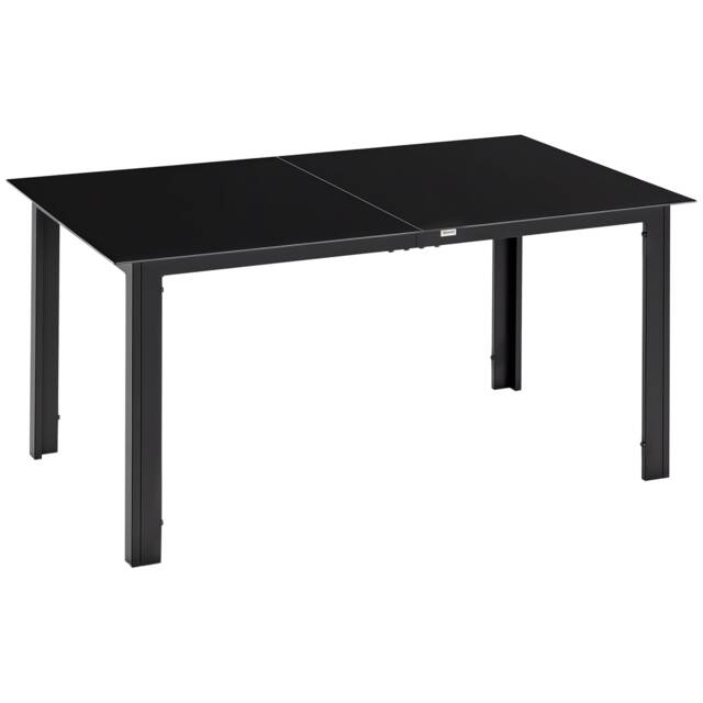 Outsunny Outdoor Dining Table for 6, Aluminium Rectangular Garden Table with Tempered Glass Tabletop for Yard, Deck, Patio, 150 x 90 x 74 cm, Black