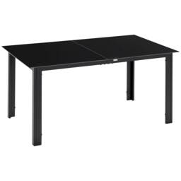 Outsunny Outdoor Dining Table for 6, Aluminium Rectangular Garden Table with Tempered Glass Tabletop for Yard, Deck, Patio, 150 x 90 x 74 cm, Black