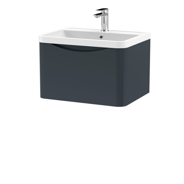 Balterley Arch Wall Hung 1 Drawer Bathroom Vanity Unit & Polymarble Basin Grey Satin Soft Black