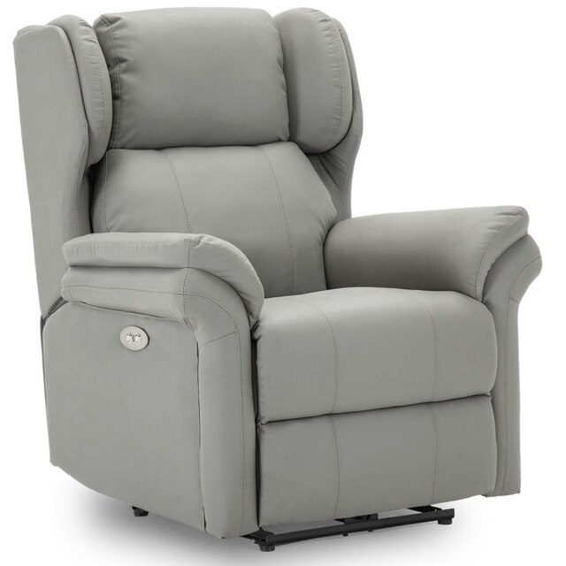Electric Recliner Chair Wingback Design & USB Port In Bonded Leather (Grey)