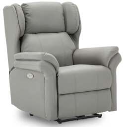 Electric Recliner Chair Wingback Design & USB Port In Bonded Leather (Grey)