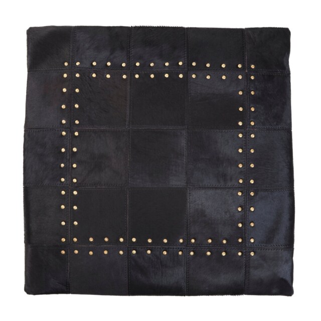 Bosie Safira Black Hair on Leather Patchwork Cushion Black