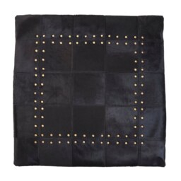 Bosie Safira Black Hair on Leather Patchwork Cushion Black