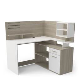 FURNICOMP Jade 1 Door 1 Drawer White and Oak L Shaped Corner Office Desk With Hutch