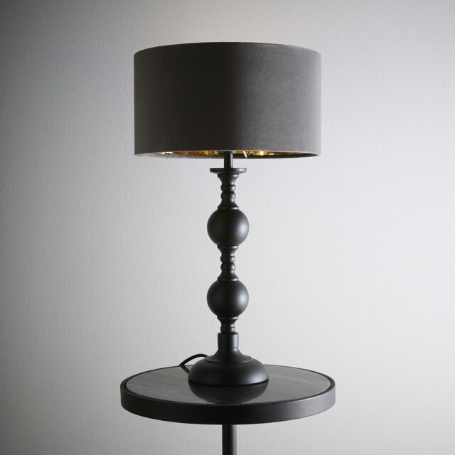 Churchgate Black Metal Base Table Lamp with Grey Velvet Shade Grey
