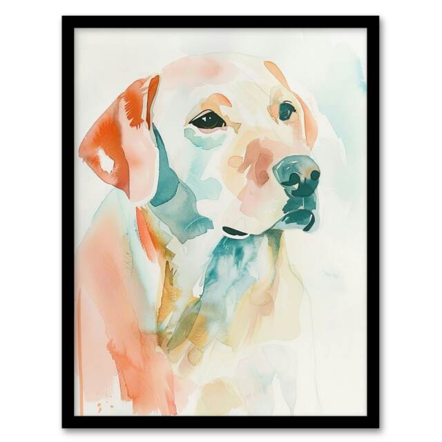 Golden Labrador Dog Lover Watercolour Home Decor Black Framed Wall Art Print A4