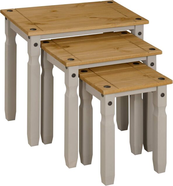 Corona Nest of Tables Grey Pine Set of 3 Occasional Side Tables Coffee