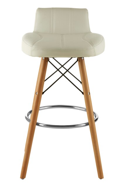 Orsina White Leather Effect Bar Stool, Comfortable Faux Leather Bar Stool, Space-Saver Leather Kitchen Stool
