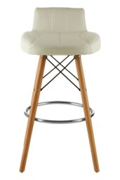 Orsina White Leather Effect Bar Stool, Comfortable Faux Leather Bar Stool, Space-Saver Leather Kitchen Stool