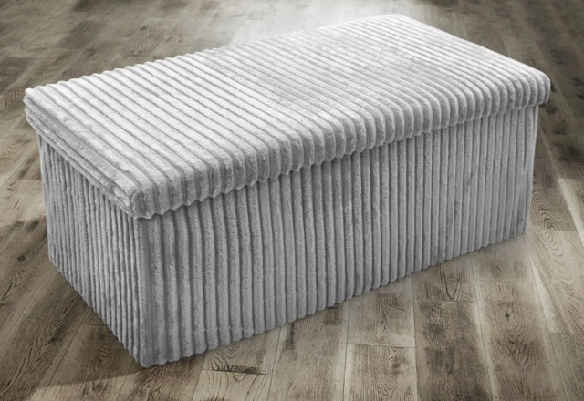 Home Republic Corduroy Storage Ottoman - 76cm x 38cm Foldable Silver