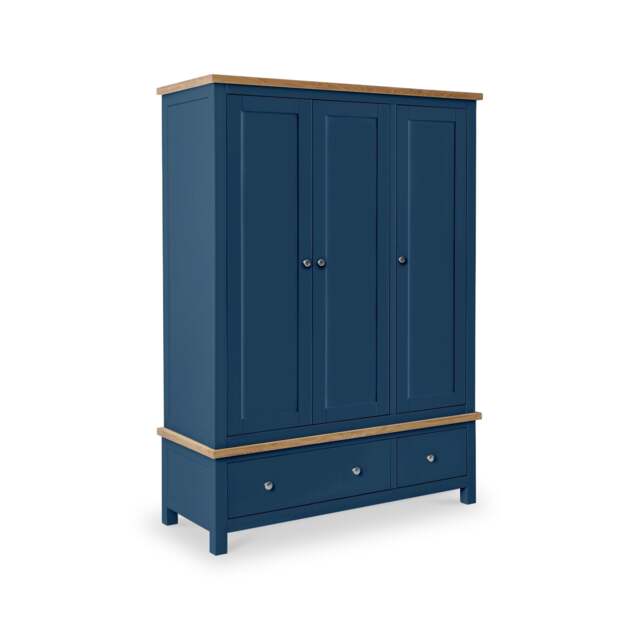 Farro Navy Blue Triple Wardrobe with 2 Drawers - By Roseland Furniture