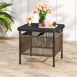 COSTWAY Outdoor PE Rattan Side Table Patio End Table w/5CM Umbrella Hole-Black