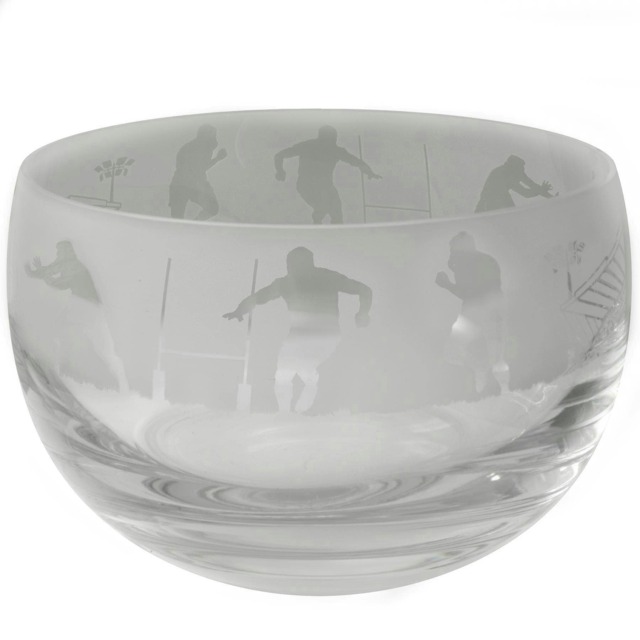 Animo Glass Decortive Etched Small Bowl Rugby
