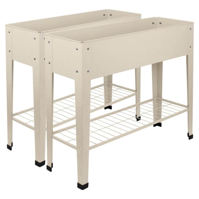 Harbour Housewares Elevated Raised Garden Beds with Legs & Storage Shelf - Ivory - Pack of 2 Cream Ivory