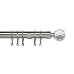 35mm Fixed Length Metal Curtain Pole Set Chrome Acrylic Ball Finial 180cm Silver Silver