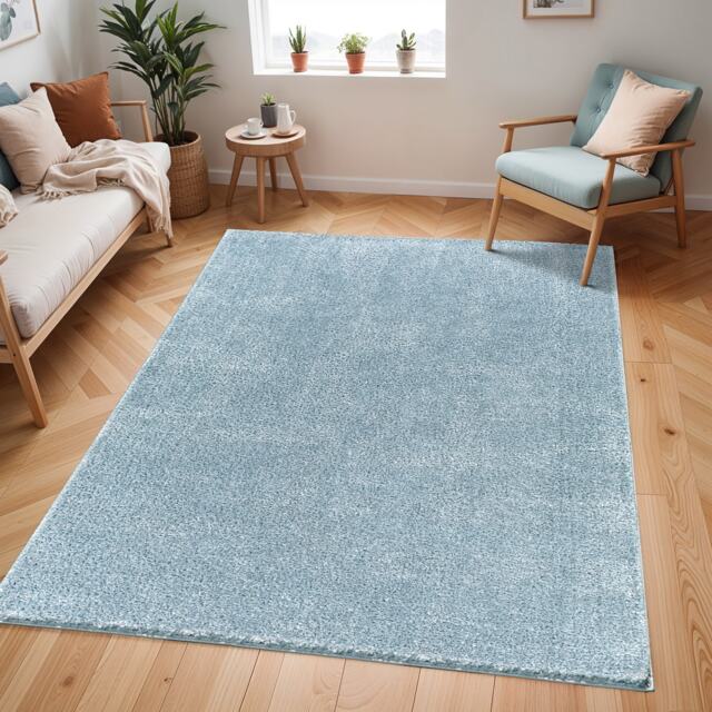 LIVABLISS Cloudy Shaggy-Solid Color Plush Soft Pile Rug 140 x 200 cm Blue