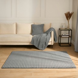 OHS Faux Fur Ribbed Anti Slip Carpet Floot Mat Rug, 160x230cm - Grey