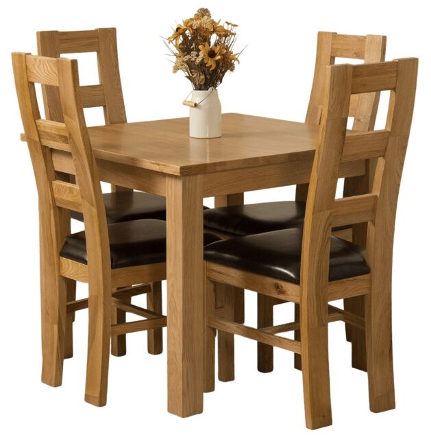 Oslo 90 x 90 cm Oak Small Dining Table and 4 Yale Oak Chairs Brown Brown