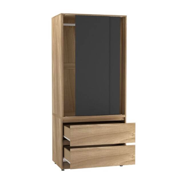 URBNLIVING 2 Sliding Door Wardrobe With 2 Drawers And Hanging Rail Brown Black Doors 1