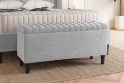 120cm Lined Upholstered Ottoman Storage box - Silver Plush Velvet Blanket Storage Box with Wooden Legs