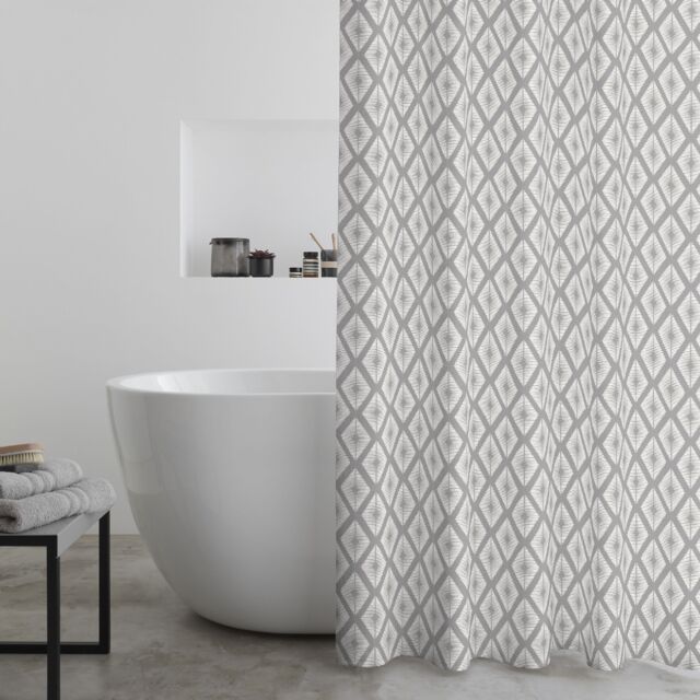 Catherine Lansfield Aztec Diamond Shower Curtain Silver Silver Grey One Size