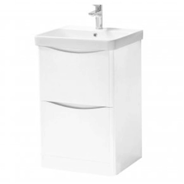 Bathroom Floor Standing 2-Drawer Vanity Unit with Basin 500mm Wide - Gloss White - (Arch) - Brassware Not Included White White 1