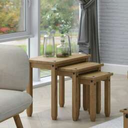 Corona Set of 3 Solid Pine Nesting Tables - Sturdy Rustic Side Tables with Chunky Tops Brown Antique Wax Small, Medium & Large 3