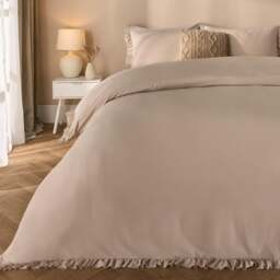OHS Ruffled Frill Edge Duvet Cover and Pillowcase Bedding Set Gold Stone