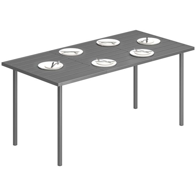 Outsunny Garden Dining Table for 6 Person, 165 x 80 cm Grey Dark Grey 165L x 80W x 74H cm