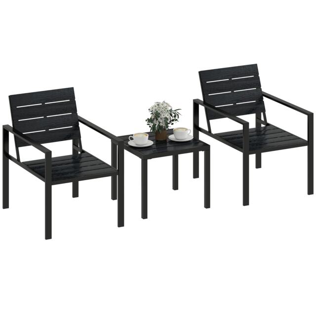 Outsunny 3 Pieces Garden Bistro Set for 2, Outdoor Bistro Table and Chairs Black Black Chair: 55.5W x 71D x 76.5H cm Table: 50.5L x 48.3W x 42H cm