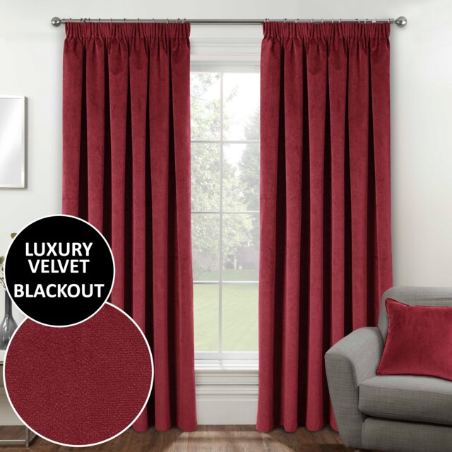 Luxury Enhanced Living Red Velvet, Supersoft, Blackout, Thermal Curtains with Tape Top (PAIR) - 46 x 72 inch (117x183cm)