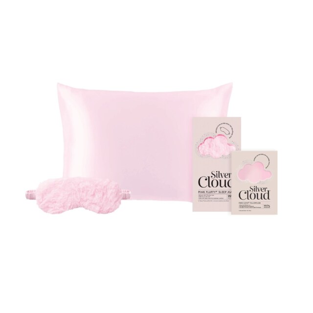 Silver Cloud Silver Ion Satin Pink Fluffy Eye Mask & Pink Pillowcase
