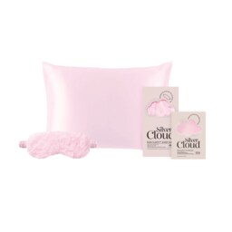 Silver Cloud Silver Ion Satin Pink Fluffy Eye Mask & Pink Pillowcase