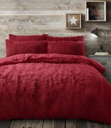 Velosso Alaska Shaggy Faux Fur Fluffy and Warm Fleece Duvet Cover Set Red Red King