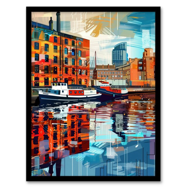 Port Liverpool Colourful Cityscape Living Room Black Framed Wall Art Print A4