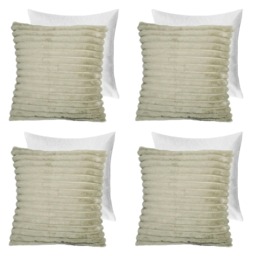 OHS 4 x Faux Fur Matte Velvet Fleece Thick Ribbed Filled Cushions, 45x45cm - Sage Green Green Sage 45 x 45cm 4