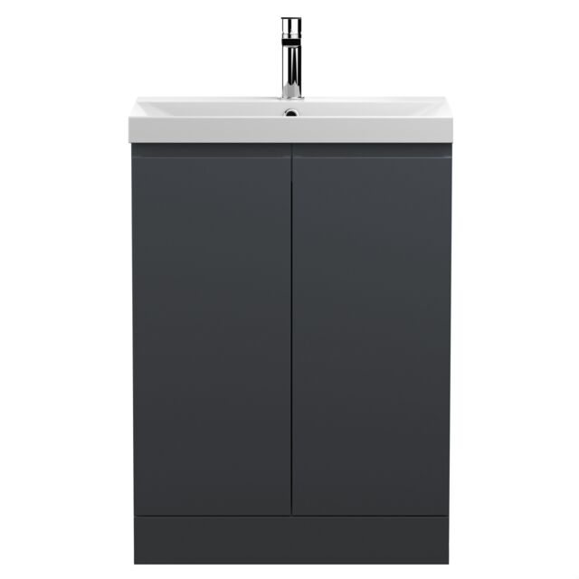 Balterley Mavesyn Contemporary 2 Door Floor Standing Vanity Unit with Thin Edge Basin, Dark Grey, 600mm