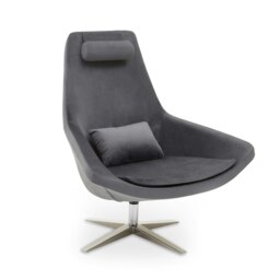 Orsina Grey Curved Velvet Arm Chair with Lumbar Cushion and Headrest, Lounge Chair with Sturdy Base for Home, Office