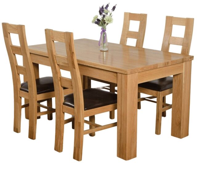 Dakota 152 x 87cm Medium Oak Dining Table and 4 Yale Chairs Brown Brown