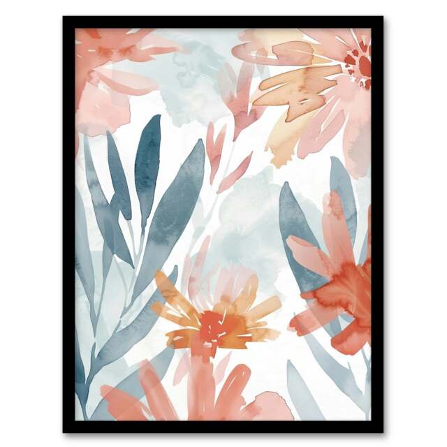 Aster Flower Garden Watercolour Pastels Boho Black Framed Wall Art Print A4