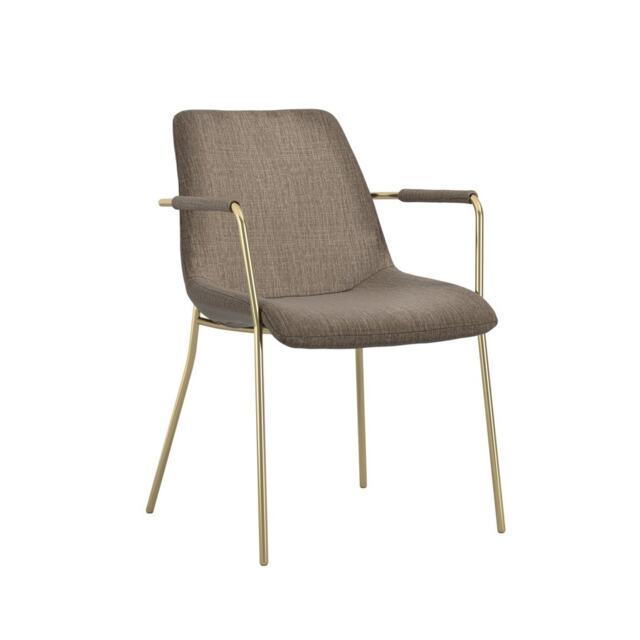 Carlo Arms Dining Chair- Textured Velvet/Metal (Set of 2) - L56.5 x W83 x H60.5 cm - Taupe