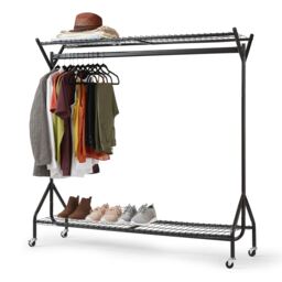 House of Home Clothing Rail Heavy Duty Hanging Clothes Shoe Hat Rack Shelves With Wheels 5ft x 5ft Black