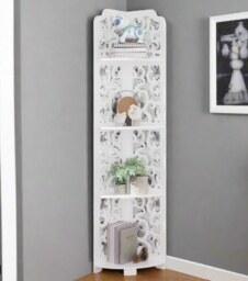 White Free-Standing Corner Shelf – 4-Tier PVC Storage Unit for Bathroom, Bedroom, Living Room & More