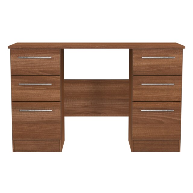 Carlton 6 Drawer Kneehole Desk in Noche Walnut (Ready Assembled) Brown Noche Walnut
