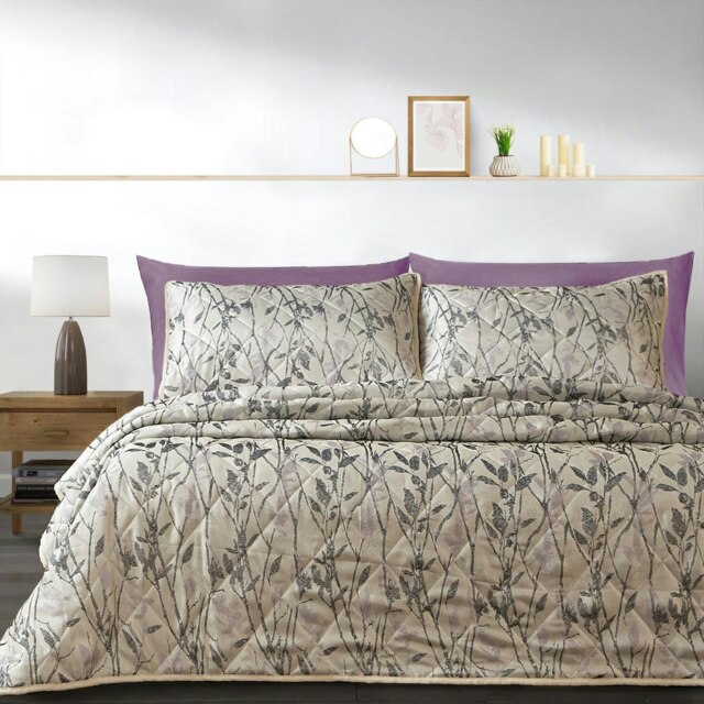 Intimates Wilder Luxury Jacquard Floral Quilted Bedspread Set Cream Natural Double