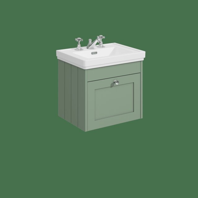 Balterley Wall Hung 1 Drawer Unit with Classic Basin 3 Tap Hole Green 431 x 500 x 390mm