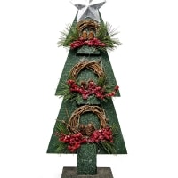 Christmas Decoration Gift Battery Operated Green Tree Tabletop Decorated with Berries, Pines and Small Warm White Bulbs