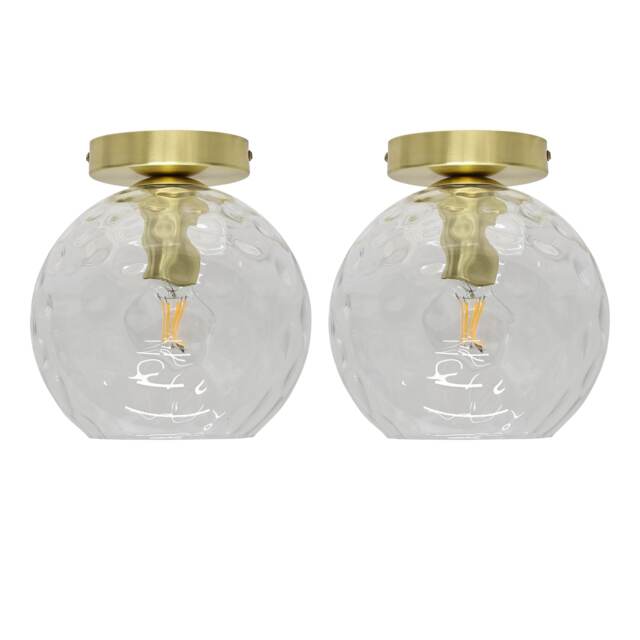 Set of 2 Barnum - Clear Dimple Glass Globe Satin Brass Ceiling Lights