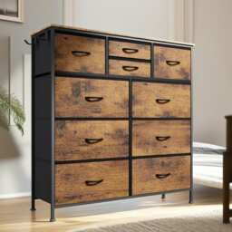 Industrial 10 Drawer Chest Rustic Brown Brown