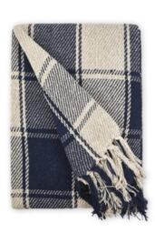 "Comfy Check Collection Recycled Cotton Throw in Navy (70"" x 100"")"